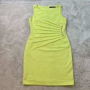 Ivanka Trump Size 10 Ruched Sleeveless Yellow Textured Side Zipper
